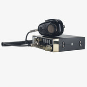 Texas Ranger TRE-2617 compact AM/FM CB radio and included Ranger microphone, angled view