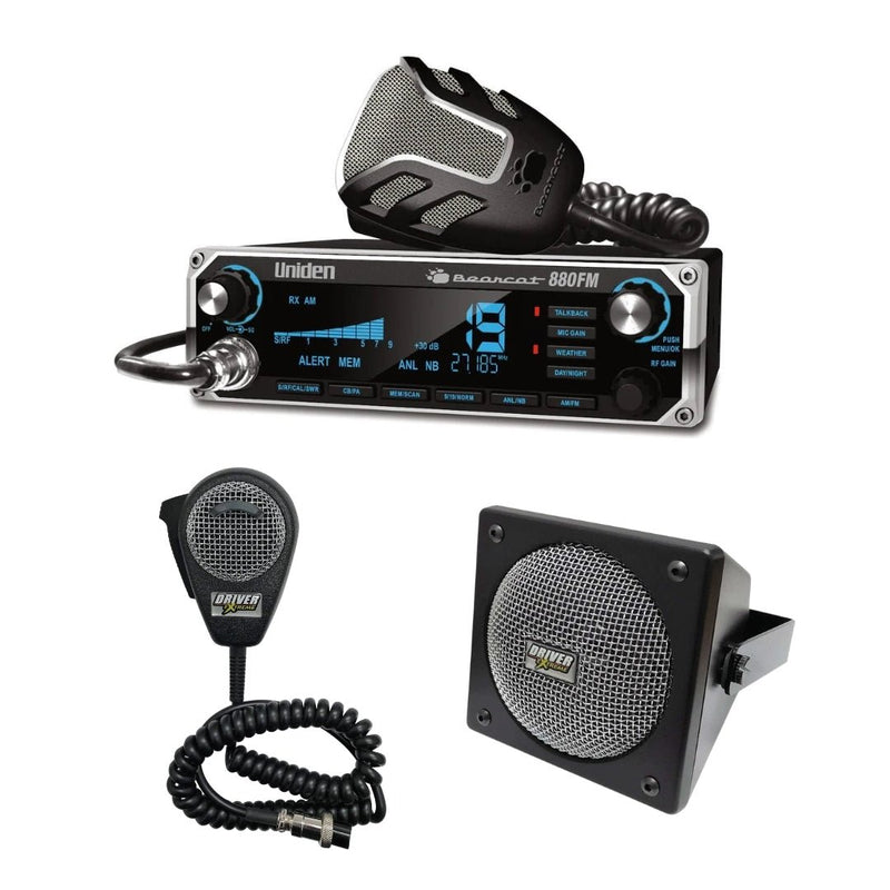 Uniden BEARCAT 880 CB Radio, DRX - 9010 External Speaker, DRX - 6560 4 Pin Noise Cancelling Dynamic Microphone, Combo - CB Radio Supply