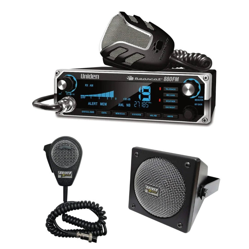 UNIDEN Bearcat 880 FM CB Radio, DRX - 9010 External Speaker, DRX - 6560 4 Pin Noise Cancelling Dynamic Microphone, Combo - CB Radio Supply
