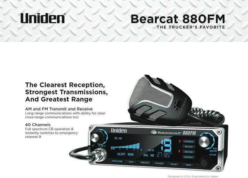 UNIDEN Bearcat 880 FM CB Radio, Virginia CB Antenna, 3 inch External Speaker Combo - CB Radio Supply