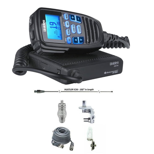 Uniden Off - Road CMX760 CB Radio, HUSTLER IC56 102" CB Radio Stainless Steel Whip Antenna & Installation Kit - 18' RG8X, Tie Down, Combo - CB Radio Supply