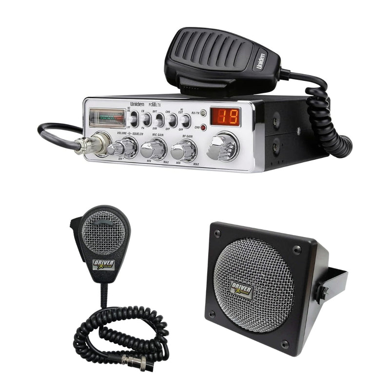 Uniden PC68LTX CB Radio, DRX - 9010 External Speaker, DRX - 6560 4 Pin Noise Cancelling Dynamic Microphone, Combo - CB Radio Supply