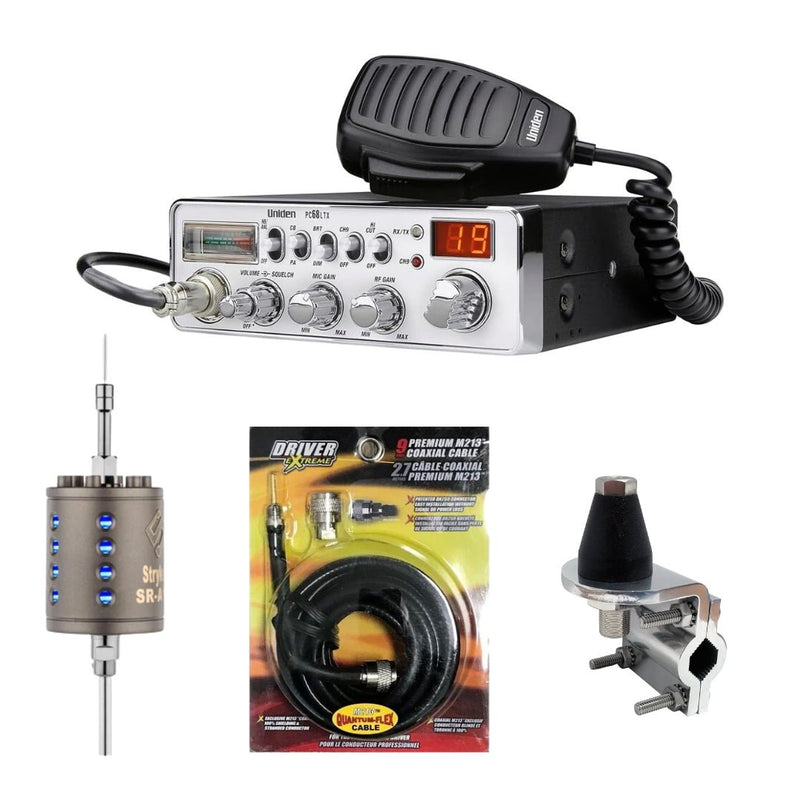 Uniden PC68LTX CB Radio, Stryker SR - A10, DRX - 3402 Heavy Duty Antenna Mirror Mount, DRX - 1518 18 FOOT PREMIUM M213, Combo - CB Radio Supply