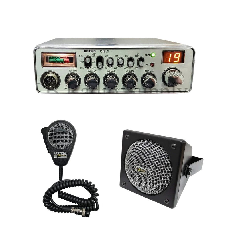 Uniden PC78LTX CB Radio, DRX - 9010 External Speaker, DRX - 6560 4 Pin Noise Cancelling Dynamic Microphone, Combo - CB Radio Supply