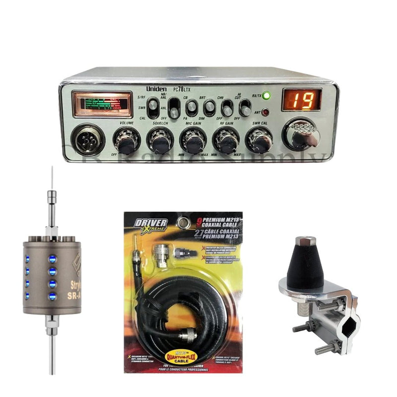 Uniden PC78LTX CB Radio, Stryker SR - A10, DRX - 3402 Heavy Duty Antenna Mirror Mount, DRX - 1518 18 FOOT PREMIUM M213, Combo - CB Radio Supply