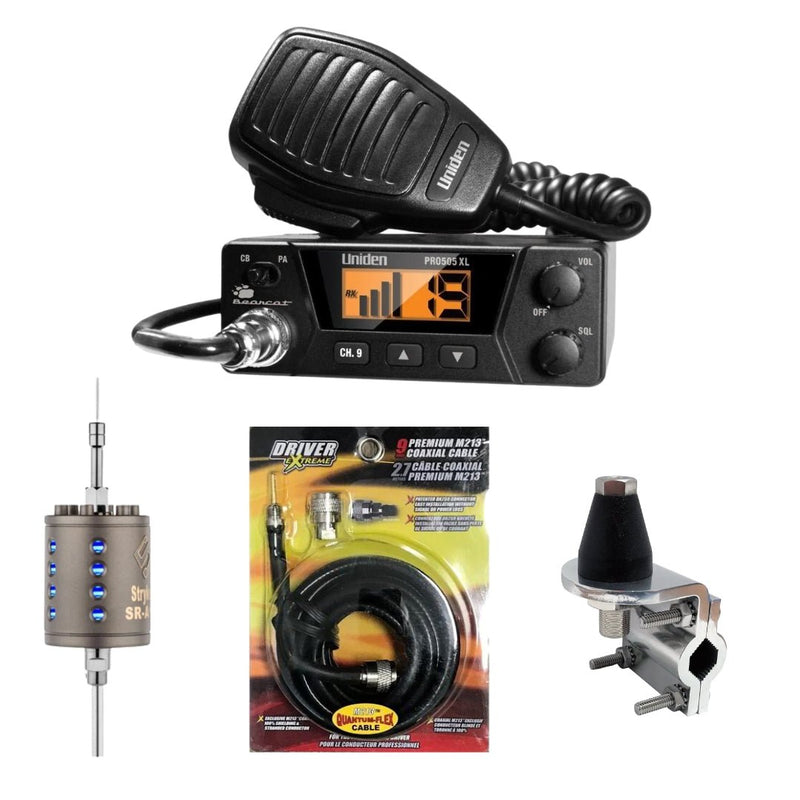 Uniden Pro 505 XL CB Radio, Stryker SR - A10, DRX - 3402 Heavy Duty Antenna Mirror Mount, DRX - 1518 18 FOOT PREMIUM M213, Combo - CB Radio Supply