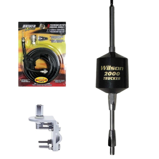 Wilson 2000 Trucker CB Antenna - Black, DRX - 1518 Coax, & Bracket Combo - CB Radio Supply