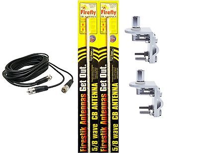CB Antenna Kit - Firestik FL-3 White Dual Antenna RG59U Cophase Coax & Brackets Combo - CB Radio Supply