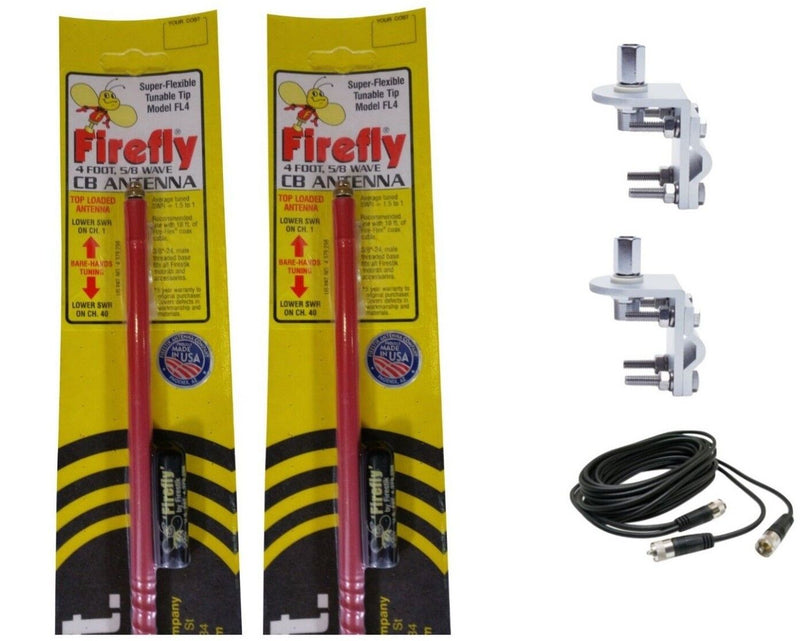 CB Antenna Kit - Firestik FL-4 Red Dual Antenna RG59U Cophase Coax & Brackets Combo - CB Radio Supply