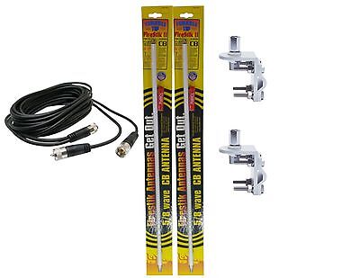 CB Antenna Kit - Firestik FS-2 White Dual Antenna RG59U Cophase Coax & Brackets Combo - CB Radio Supply