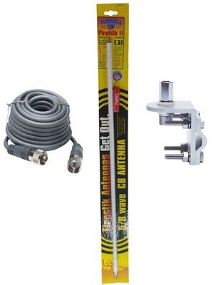 CB Antenna Kit - Firestik FS-2 White Single Antenna RG8X Coax & Bracket Combo - CB Radio Supply