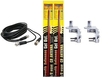 CB Antenna Kit - Firestik FS-3 Red Dual Antenna RG59U Cophase Coax & Brackets Combo - CB Radio Supply