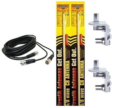 CB Antenna Kit - Firestik FS-3 White Dual Antenna RG59U Cophase Coax & Brackets Combo - CB Radio Supply