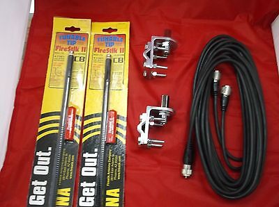 CB Antenna Kit - Firestik FS-4 Black Dual Antenna RG59U Cophase Coax & Brackets Combo - CB Radio Supply