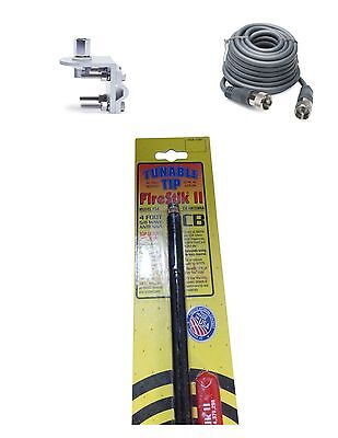 CB Antenna Kit - Firestik FS-4 Black Single Antenna RG8X Coax & Bracket Combo - CB Radio Supply