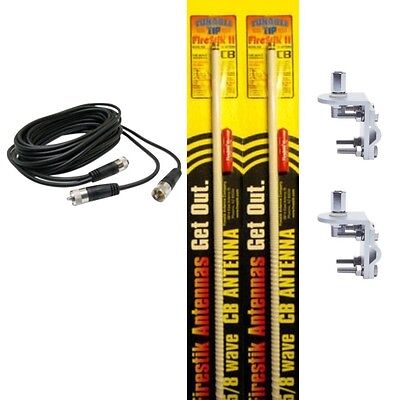 CB Antenna Kit - Firestik FS-4 White Dual Antenna RG59U Cophase Coax & Brackets Combo - CB Radio Supply