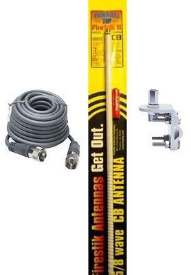 CB Antenna Kit - Firestik FS-4 White Single Antenna RG8X Coax & Bracket Combo - CB Radio Supply
