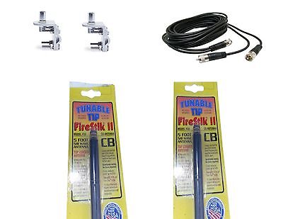CB Antenna Kit - Firestik FS-5 Black Dual Antenna RG59U Cophase Coax & Brackets Combo - CB Radio Supply