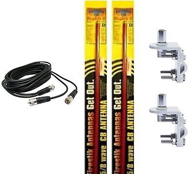 CB Antenna Kit - Firestik FS-5 Red Dual Antenna RG59U Cophase Coax & Brackets Combo - CB Radio Supply