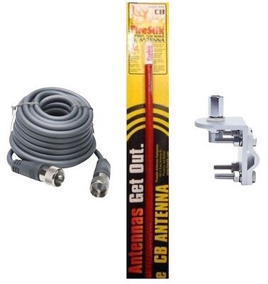 CB Antenna Kit - Firestik KW-2 Red Single Antenna RG8X Coax & Bracket Combo - CB Radio Supply