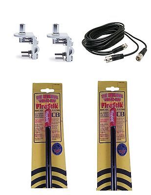 CB Antenna Kit - Firestik KW-4 Black Dual Antenna RG59U Cophase Coax & Brackets Combo - CB Radio Supply