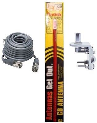 CB Antenna Kit - Firestik KW-4 Red Single Antenna RG8X Coax & Bracket Combo - CB Radio Supply