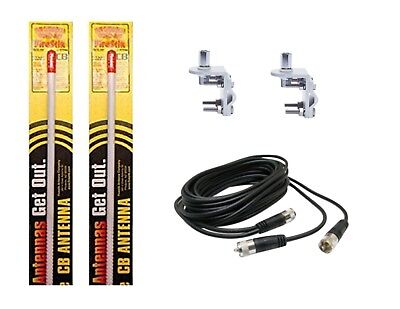 CB Antenna Kit - Firestik KW-4 White Dual Antenna RG59U Cophase Coax & Brackets Combo - CB Radio Supply
