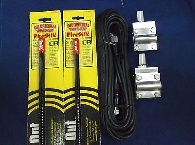 CB Antenna Kit - Firestik KW-5 Black Dual Antenna RG59U Cophase Coax & Brackets Combo - CB Radio Supply