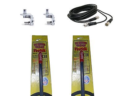 CB Antenna Kit - Firestik KW-5 Black Dual Antenna RG59U Cophase Coax & Brackets Combo - CB Radio Supply