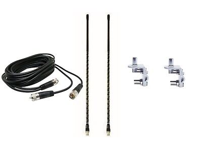 CB Antenna Kit - Firestik KW-6 Black Dual Antenna RG59U Cophase Coax & Brackets Combo - CB Radio Supply