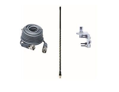CB Antenna Kit - Firestik KW-6 Black Single Antenna RG8X Coax & Bracket Combo - CB Radio Supply
