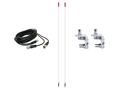 CB Antenna Kit - Francis CB22 3' White Fiberglass Dual Antenna RG59U Cophase Coax & Brackets Combo - CB Radio Supply