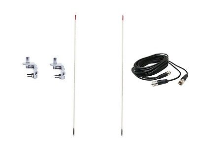 CB Antenna Kit - Francis CB24 4' White Fiberglass Dual Antenna RG59U Cophase Coax & Brackets Combo - CB Radio Supply
