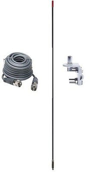 CB Antenna Kit - Francis CB25 4.5' Black Fiberglass Single Antenna RG8X Coax & Bracket Combo - CB Radio Supply