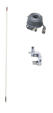 CB Antenna Kit - Francis CB25 4.5' White Fiberglass Single Antenna RG8X Coax & Bracket Combo - CB Radio Supply