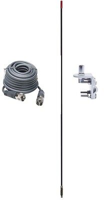 CB Antenna Kit - Francis CB26 5.5' Black Fiberglass Single Antenna RG8X Coax & Bracket Combo - CB Radio Supply