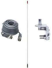 CB Antenna Kit - Francis CB26 5.5' White Fiberglass Single Antenna RG8X Coax & Bracket Combo - CB Radio Supply