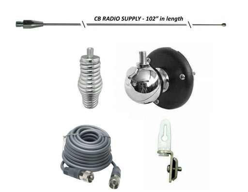 CB Antenna Kit - Hustler 102" CB Radio Antenna Whip & Installation Kit {Ball Mount} - CB Radio Supply