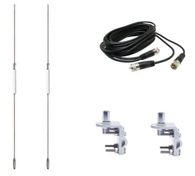 CB Antenna Kit - Hustler HQ27 White Dual Antenna RG59U Cophase Coax & Brackets Combo - CB Radio Supply