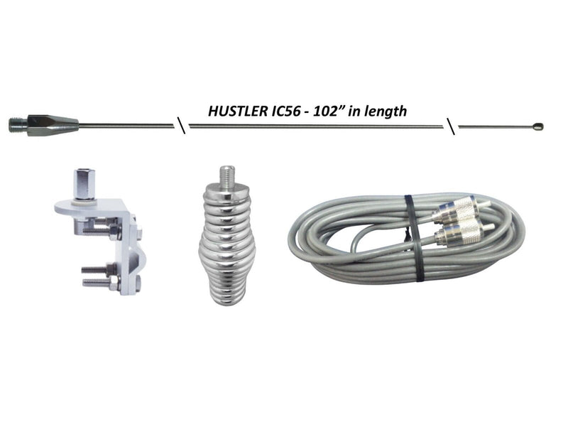 CB Antenna Kit - HUSTLER IC56 102" CB Radio Stainless Steel Whip Antenna & Installation Kit - 18' Belden RG8X - CB Radio Supply