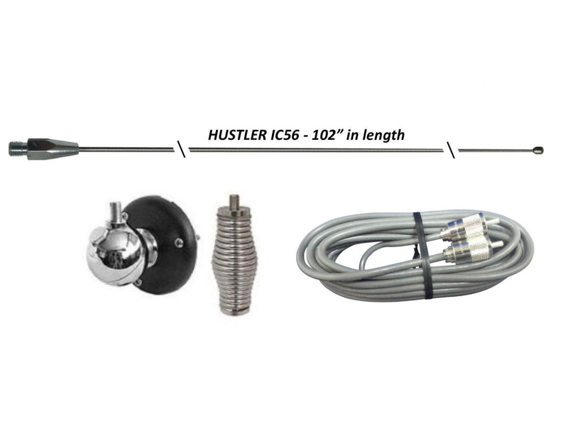 CB Antenna Kit - HUSTLER IC56 102" CB Radio Stainless Steel Whip Antenna & Installation Kit - 18' Belden RG8X, Ball Mount - CB Radio Supply