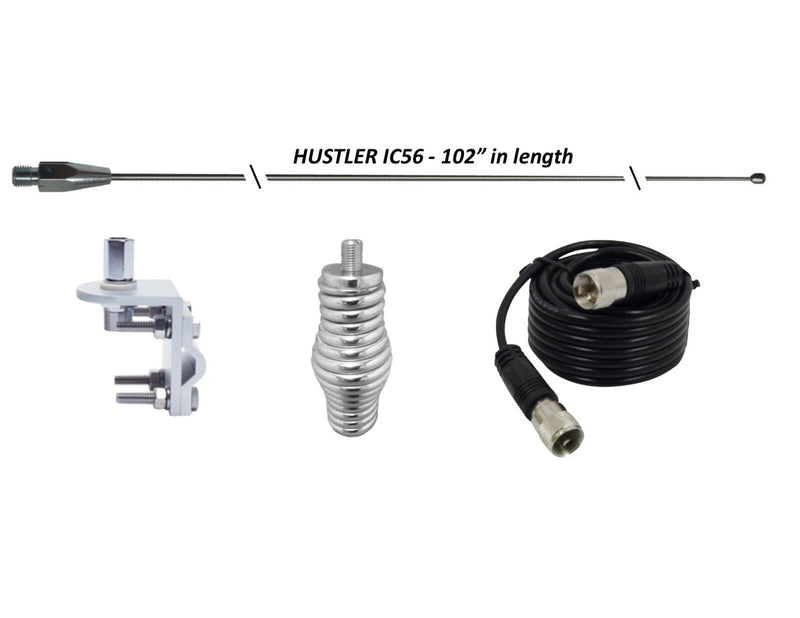 CB Antenna Kit - HUSTLER IC56 102" CB Radio Stainless Steel Whip Antenna & Installation Kit - 18' RG58 - CB Radio Supply