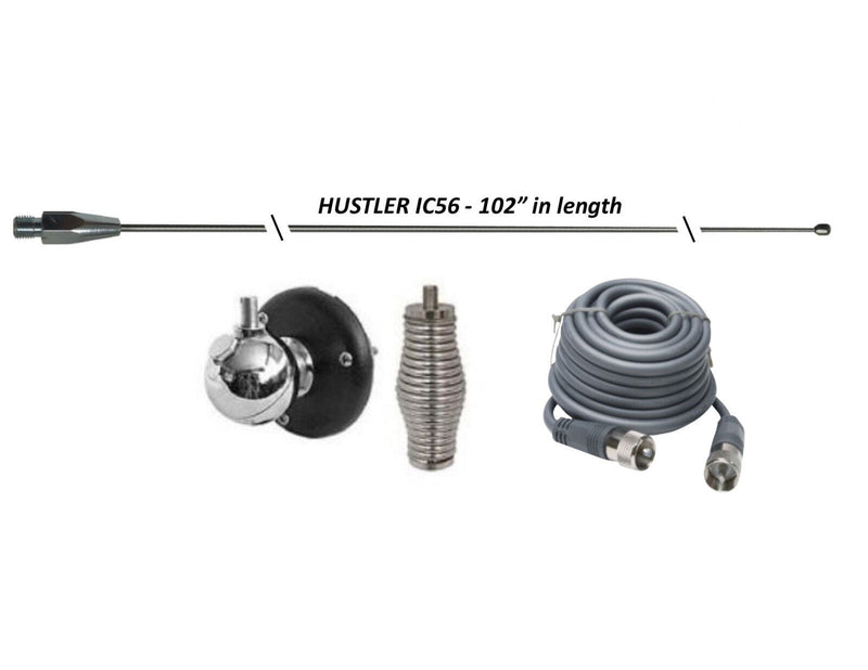 CB Antenna Kit - HUSTLER IC56 102" CB Radio Stainless Steel Whip Antenna & Installation Kit - 18' RG8X, Ball Mount - CB Radio Supply