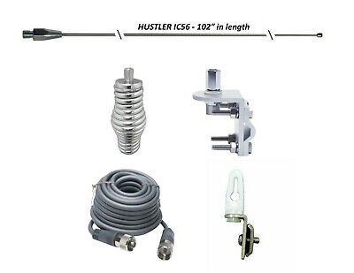 CB Antenna Kit - HUSTLER IC56 102" CB Radio Stainless Steel Whip Antenna & Installation Kit - 18' RG8X, Tie Down - CB Radio Supply
