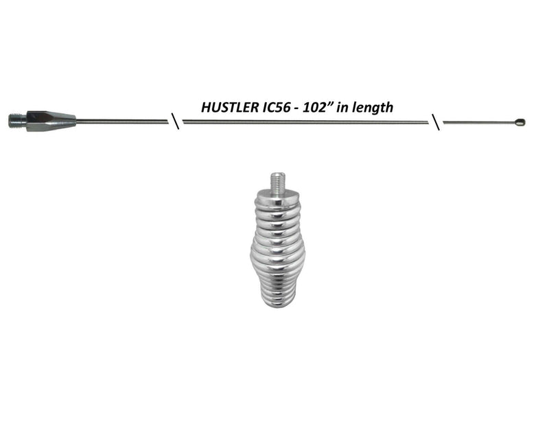 CB Antenna Kit - Hustler IC56 102 Inch Whip Stainless Steel CB Antenna w/ Heavy Duty Barrel Spring - CB Radio Supply