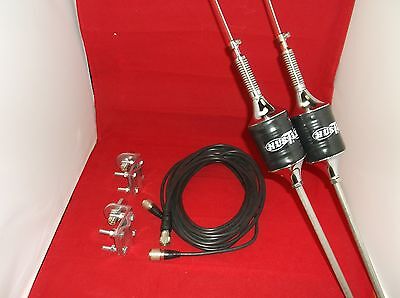 CB Antenna Kit - Hustler SCB Black Dual Antenna RG59U Cophase Coax & Brackets Combo - CB Radio Supply