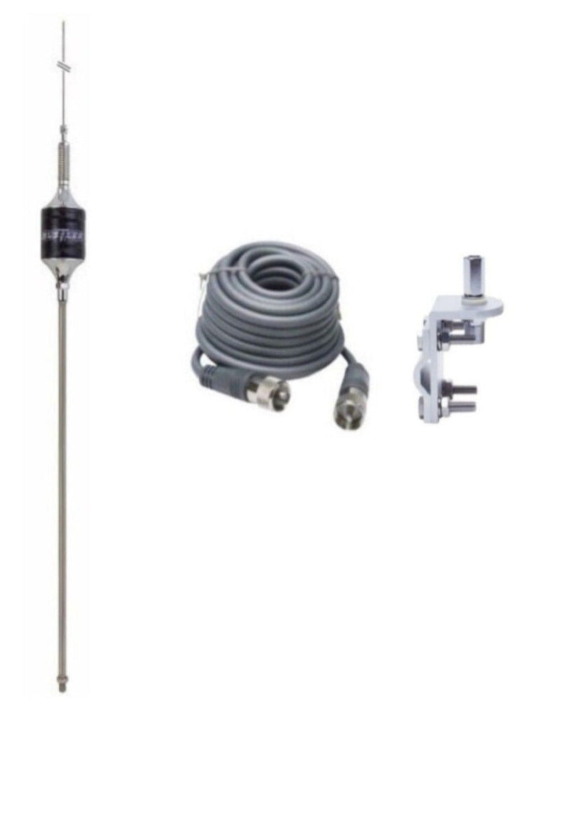 CB Antenna Kit - Hustler SCB Black Single Antenna RG8X Coax & Bracket Combo - CB Radio Supply