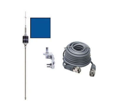 CB Antenna Kit - Hustler SCB Blue Single Antenna RG8X Coax & Bracket Combo - CB Radio Supply