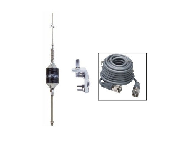 CB Antenna Kit - Hustler SCB-S Black Single Antenna RG8X Coax & Bracket Combo - CB Radio Supply