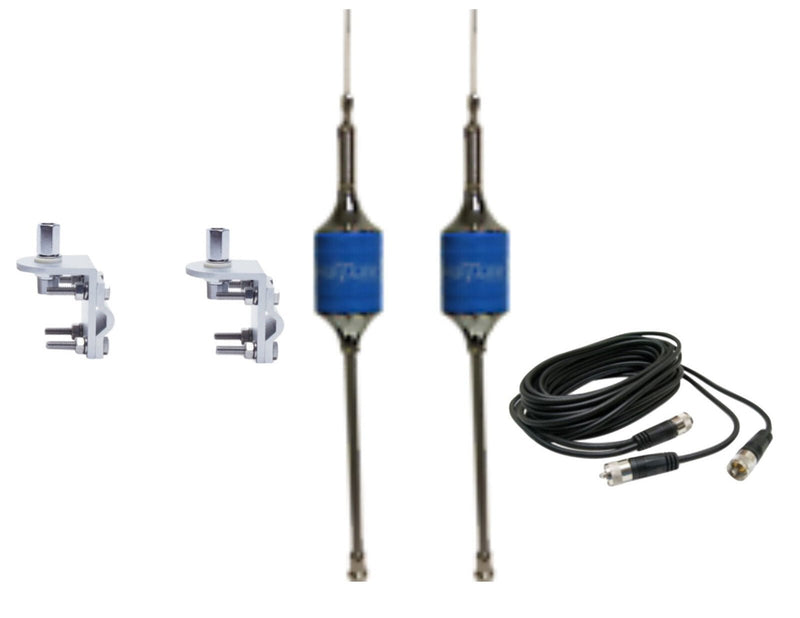 CB Antenna Kit - Hustler SCB-S Blue Dual Antenna RG59U Cophase Coax & Brackets Combo - CB Radio Supply